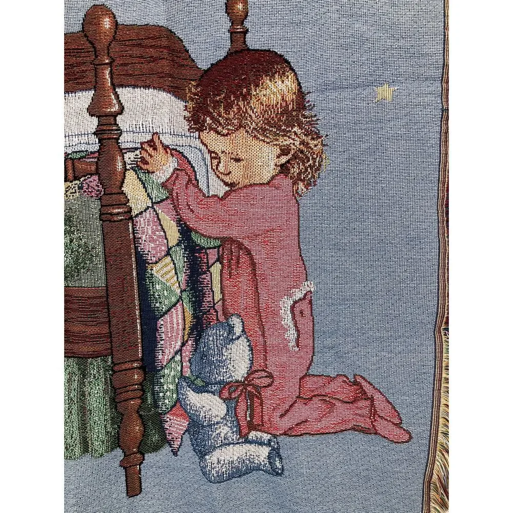 Vintage Now I Lay Me Down To Sleep Nursery Crib Baby Kid Woven Throw Blanket